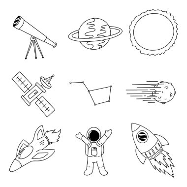 Karikatür tarzında çeşitli çocuklar şeyler handdrawn karalamalar 