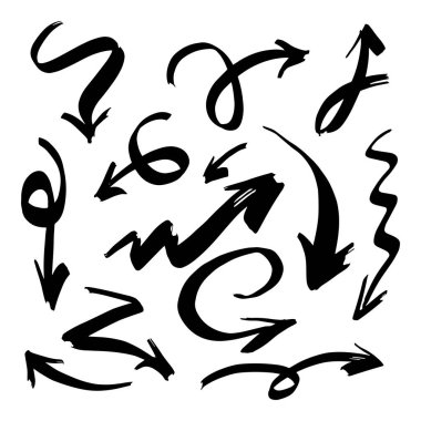 Grunge kroki el yapımı suluboya Doodle vektör okları gösteren resim koleksiyonu ayarla 
