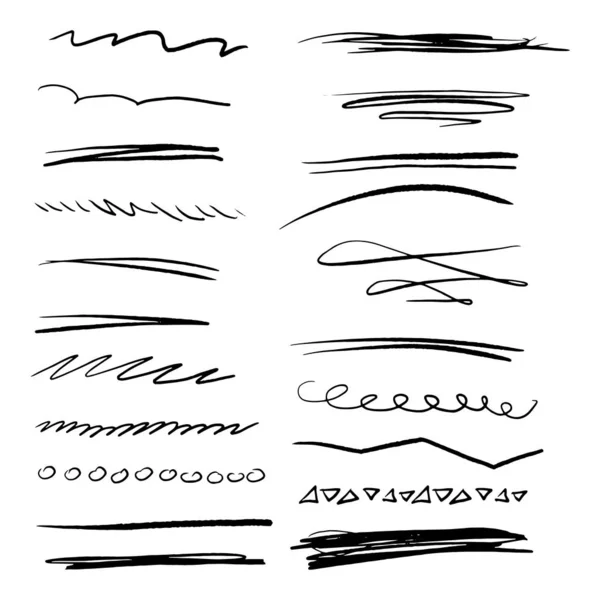 Kézzel Készített Kollekció Készlet Aláhúzott Strokes Marker Brush Doodle Style — Stock Vector