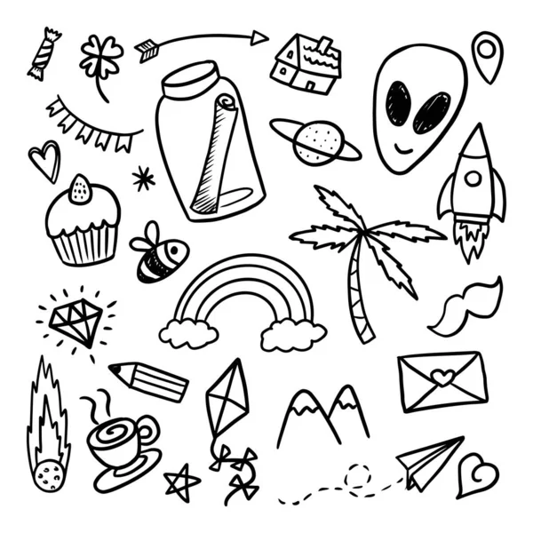 Collection Set Handdrawn Doodle Cute Illustration Vector Eps — Stock Vector