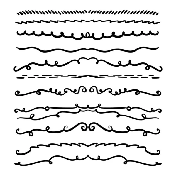 Raccolta Turbinii Curve Disegnate Mano Elemento Design Ornamenti Biglietti Sposa — Vettoriale Stock