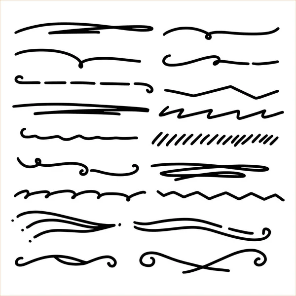 Kézzel Készített Kollekció Készlet Aláhúzott Strokes Marker Brush Doodle Style — Stock Vector