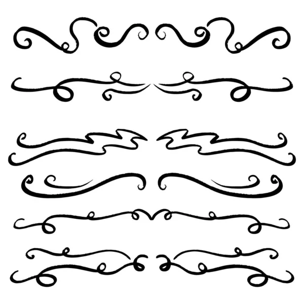 Collection Handdrawn Swirls Curves Design Element Ornaments Wedding Cards Invitations — Stock Vector