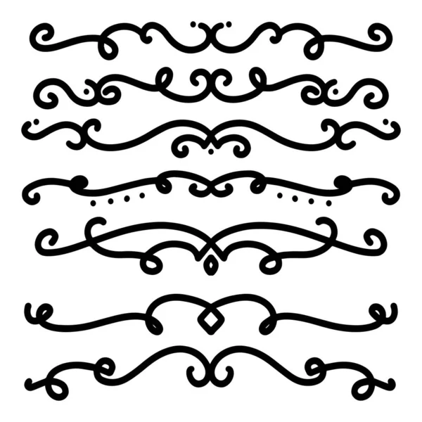 Collection Handdrawn Swirls Curves Design Element Ornaments Wedding Cards Invitations — Stock Vector