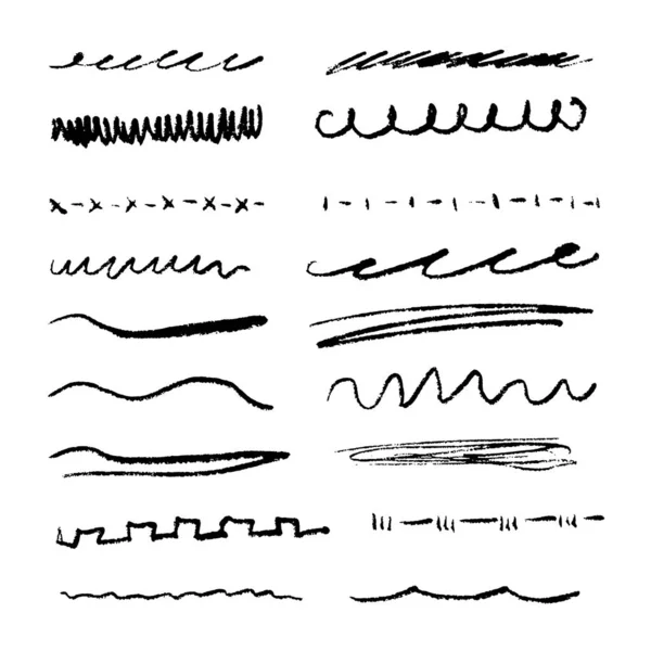 Handmade Collection Set Underline Strokes Marker Brush Doodle Style Various — Stock Vector