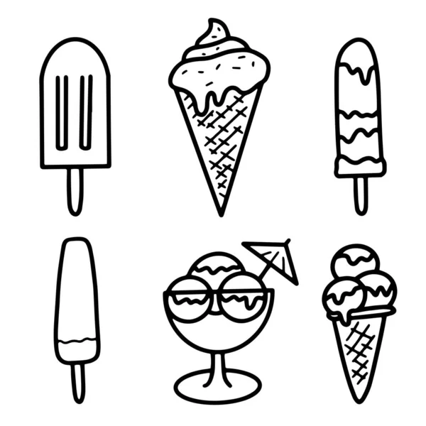 Собрание Векторных Иллюстраций Мороженого Нарисованных Вручную Заднем Плане — стоковый вектор