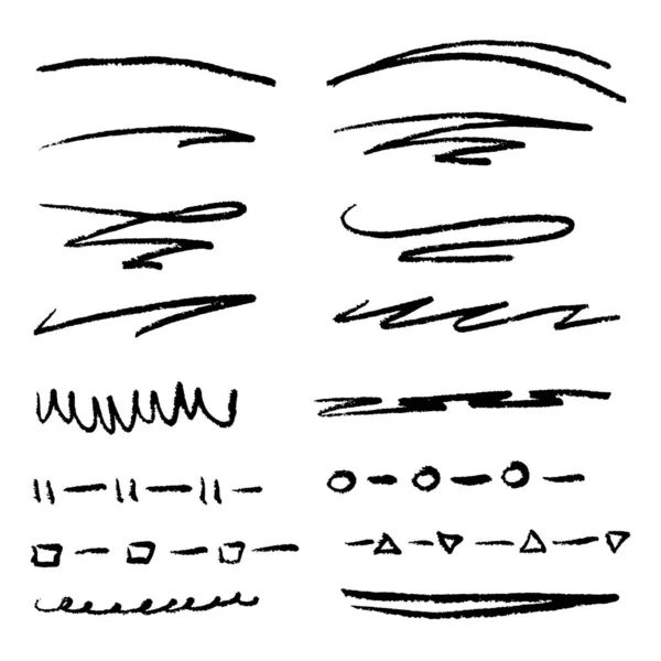 Kézzel Készített Kollekció Készlet Aláhúzott Strokes Marker Brush Doodle Style — Stock Vector