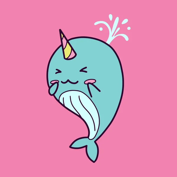 Wektor Ilustracja Cute Wieloryba Uniwhale — Wektor stockowy