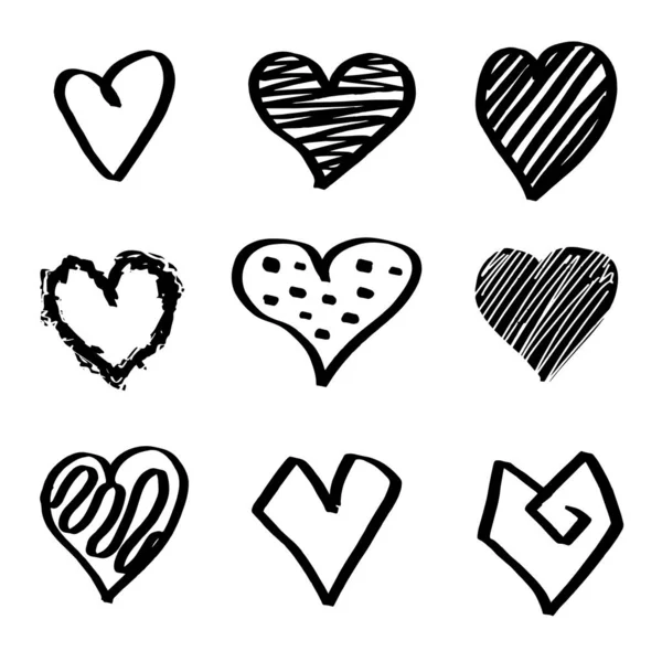 Corazones Dibujados Mano Aislados Sobre Fondo Blanco Ilustración Vectorial — Vector de stock