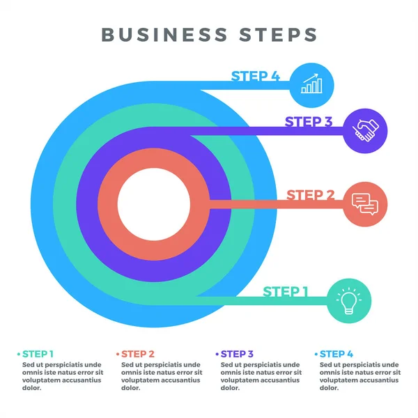 Business Infographics Circle Met Stappen Informatie Beschrijving — Stockvector