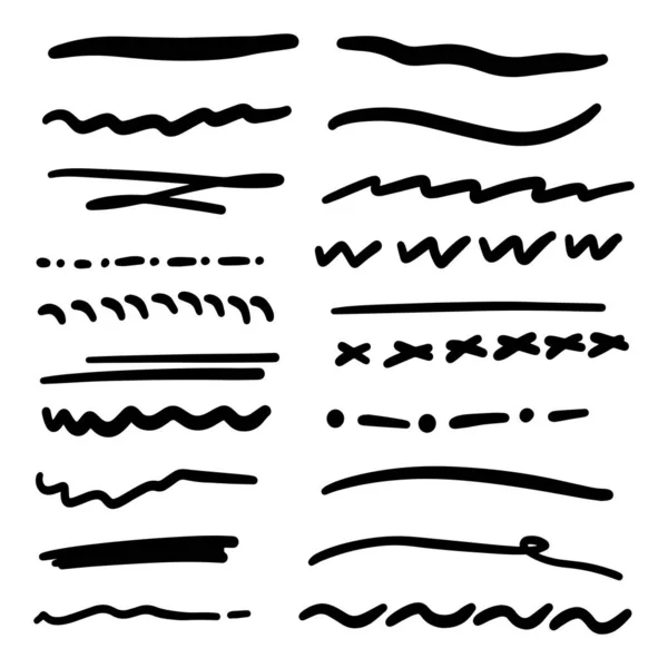 Zufällige Handgezeichnete Linien Doodle Stil Marker Pinsel Set — Stockvektor