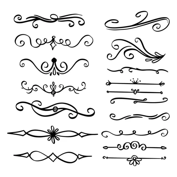 Collection Handdrawn Swirls Curves Design Element Ornaments Wedding Cards Invitations — Stock Vector