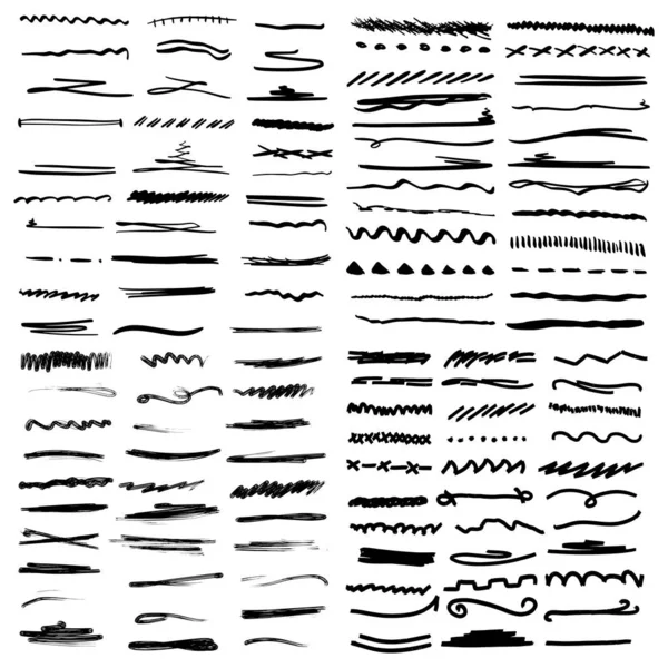 Kézzel Készített Kollekció Készlet Aláhúzott Strokes Marker Brush Doodle Style — Stock Vector