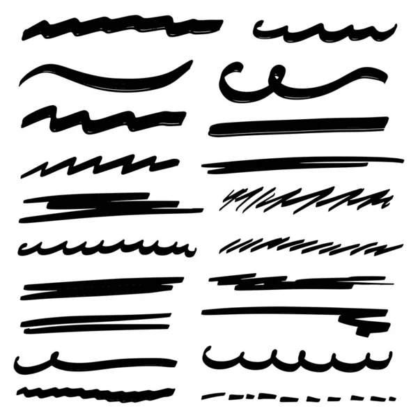 Kézzel Készített Kollekció Készlet Aláhúzott Strokes Marker Brush Doodle Style — Stock Vector