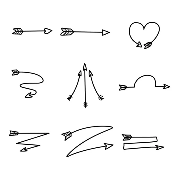 Illustration Der Grunge Skizze Handgemachtes Aquarell Doodle Vektorpfeil Set — Stockvektor