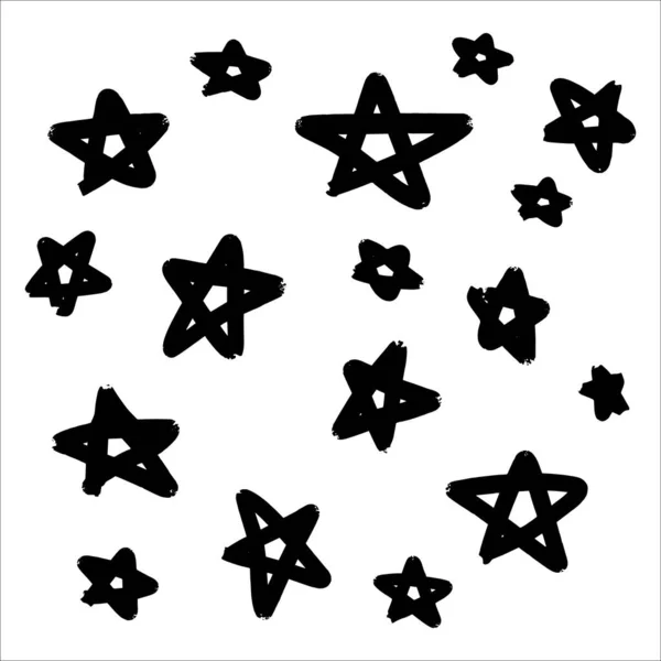 Conjunto Estrellas Vectoriales Dibujadas Mano Negras Estilo Garabato Sobre Fondo — Archivo Imágenes Vectoriales