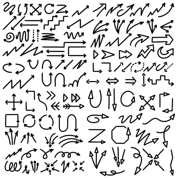 手工制造水彩涂鸦矢量箭头集的Grunge草图说明 — 图库矢量图片