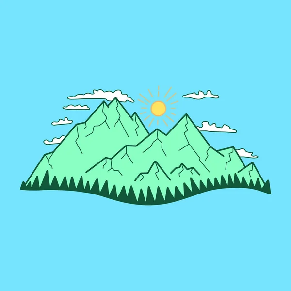 Gambar Gambar Tangan Dari Puncak Gunung Gaya Engravir Vector Illustration - Stok Vektor