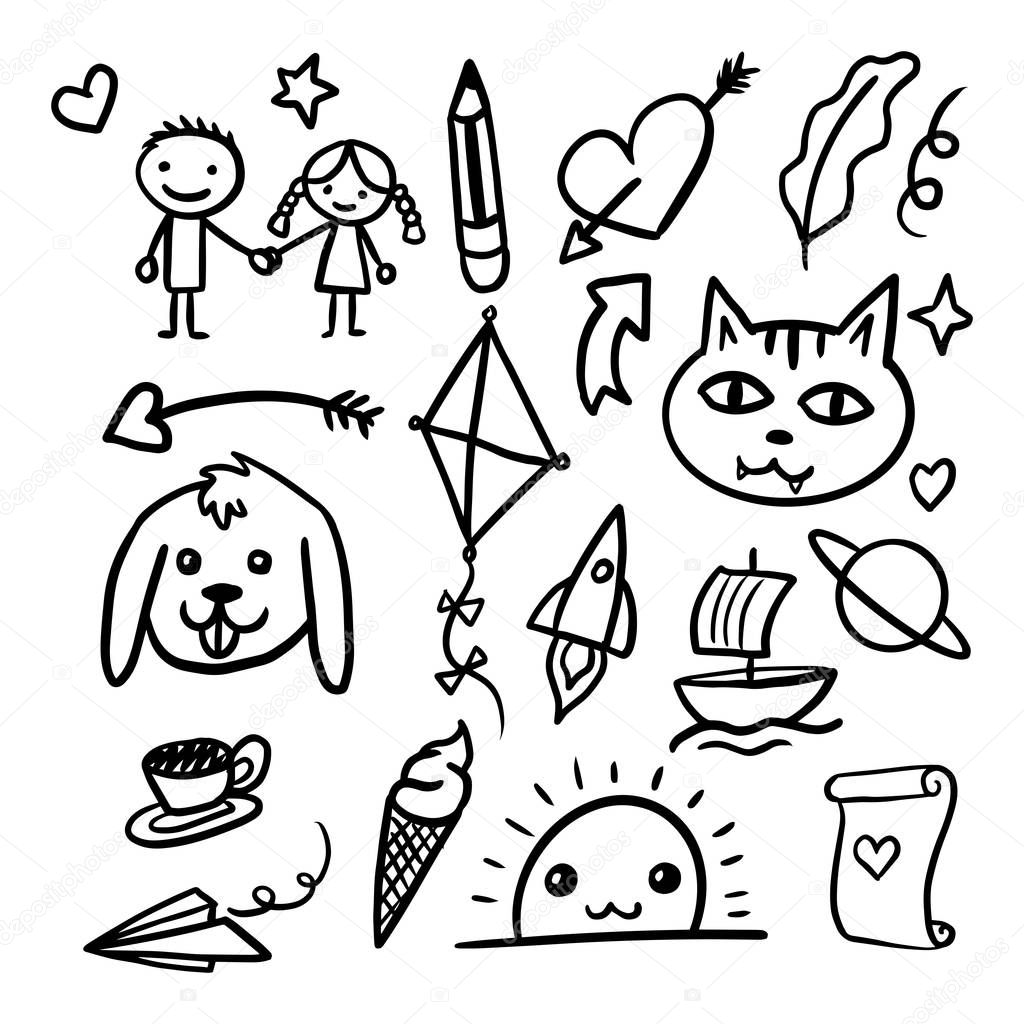 Collection Set of handdrawn doodle cute illustration  - Vector EPS