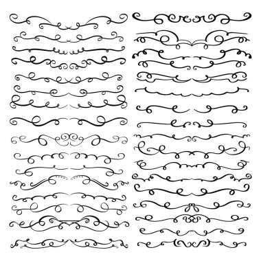 Handdrawn girdaplar ve eğriler koleksiyonu. Düğün kartları için süs eşyaları tasarım elemanı, davetiyeler, tarih kartları, restoran için el ilanları kaydetmek