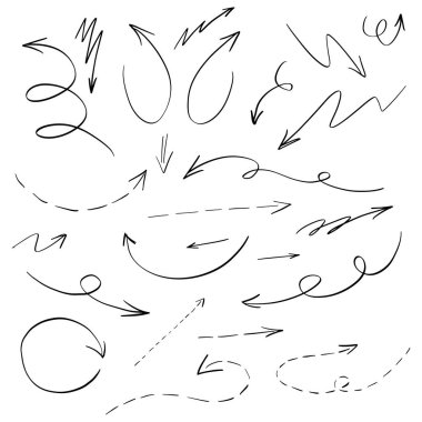 Vektör okları fırçalar ve işaretçileri olan yapılan Doodle tarzı handdrawn kümesi