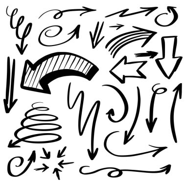 Vektör okları fırçalar ve işaretçileri olan yapılan Doodle tarzı handdrawn kümesi