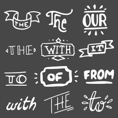 Beyaz arka planda izole el lettered işaretleri ve sloganların koleksiyonu. Düğün davetiyeleri için büyük vektör tasarım seti, tarih kartları ve tasarım diğer sabit türü kaydetmek