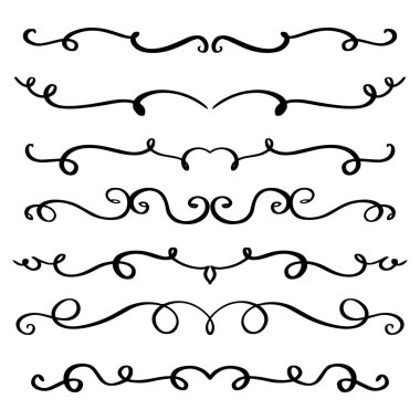 Handdrawn girdaplar ve eğriler koleksiyonu. Düğün kartları için süs eşyaları tasarım elemanı, davetiyeler, tarih kartları, restoran için el ilanları kaydetmek