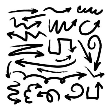 Grunge kroki el yapımı suluboya Doodle vektör okları gösteren resim koleksiyonu ayarla 