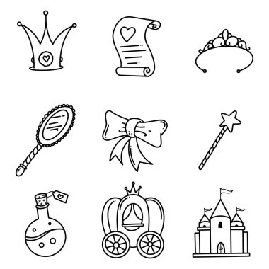 Karikatür tarzında çeşitli çocuklar şeyler handdrawn karalamalar 