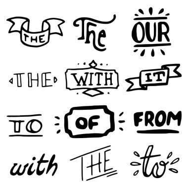 Beyaz arka planda izole el lettered işaretleri ve sloganların koleksiyonu. Düğün davetiyeleri için büyük vektör tasarım seti, tarih kartları ve tasarım diğer sabit türü kaydetmek