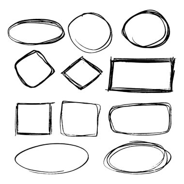 Siyah el çizilmiş daire çizgi kroki seti Doodle seti. Mesaj notu işareti tasarım elemanı için vektör dairesel karalama Doodle yuvarlak daireler