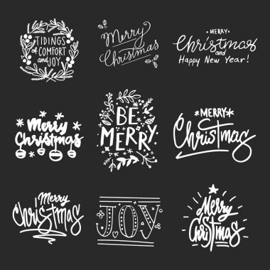 Handdrawn Merry Noel yazı tipografi selamlar kart