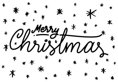 Handdrawn Merry Noel yazı tipografi selamlar kart 