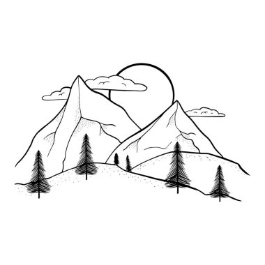 Bir dağ zirvesinde el çizilmiş görüntü, oyma tarzı-vektör Illustration EPS 
