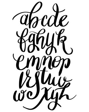 Modern kaligrafi küçük alfabesi. Handdrawn ABC yazı. Satır komut dosyası yazı tipi. Vektör Illustration. 