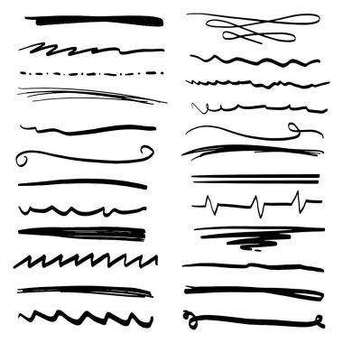 İşaretleyici Fırça Biçiminde Altı Çizili Vuruşlar El Yapımı Koleksiyon Kümesi Çeşitli Şekiller