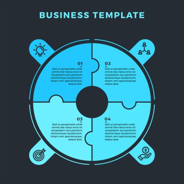 4 bulmaca unsurdan oluşan daire ile modern İnfografik. Vektör. Web tasarım ve iş akışı düzeni için kullanılabilir