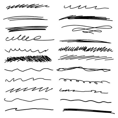 İşaretleyici Fırça Biçiminde Altı Çizili Vuruşlar El Yapımı Koleksiyon Kümesi Çeşitli Şekiller