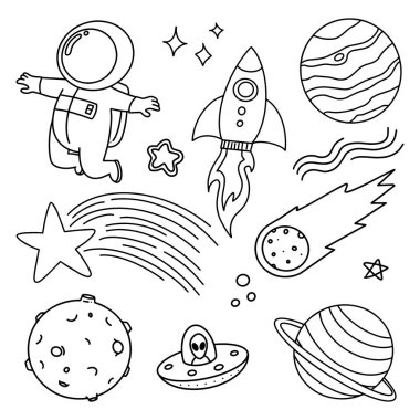 Sevimli uzay illüstrasyonları vektör 