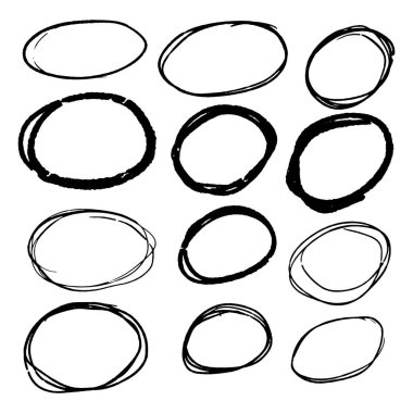 Siyah el çizilmiş daire çizgi kroki seti Doodle seti. Mesaj notu işareti tasarım elemanı için vektör dairesel karalama Doodle yuvarlak daireler