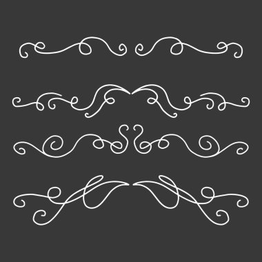 Handdrawn girdaplar ve eğriler koleksiyonu. Düğün kartları için süs eşyaları tasarım elemanı, davetiyeler, tarih kartları, restoran için el ilanları kaydetmek