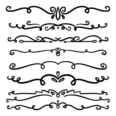 Handdrawn girdaplar ve eğriler koleksiyonu. Düğün kartları için süs eşyaları tasarım elemanı, davetiyeler, tarih kartları, restoran için el ilanları kaydetmek