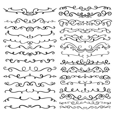 Handdrawn girdaplar ve eğriler koleksiyonu. Düğün kartları için süs eşyaları tasarım elemanı, davetiyeler, tarih kartları, restoran için el ilanları kaydetmek