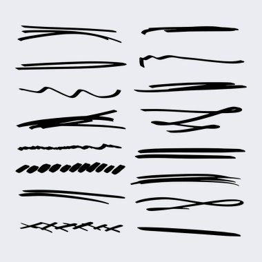 İşaretleyici Fırça Biçiminde Altı Çizili Vuruşlar El Yapımı Koleksiyon Kümesi Çeşitli Şekiller