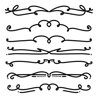 Handdrawn girdaplar ve eğriler koleksiyonu. Düğün kartları için süs eşyaları tasarım elemanı, davetiyeler, tarih kartları, restoran için el ilanları kaydetmek