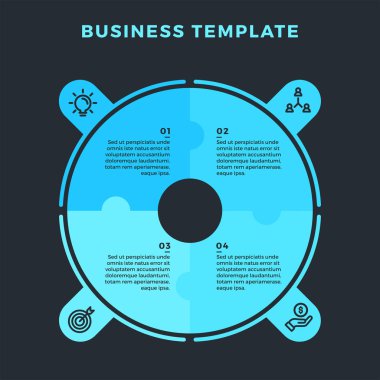 4 bulmaca unsurdan oluşan daire ile modern İnfografik. Vektör. Web tasarım ve iş akışı düzeni için kullanılabilir