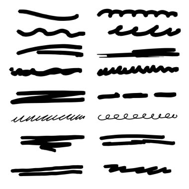 İşaretleyici Fırça Biçiminde Altı Çizili Vuruşlar El Yapımı Koleksiyon Kümesi Çeşitli Şekiller