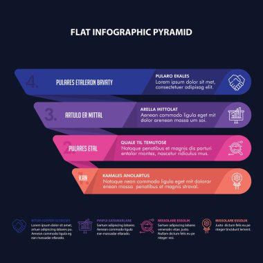 Yanında adımlar ve açıklama ile Renkli Hiyerarşi Piramit Bilgi Grafiği öğeleri 