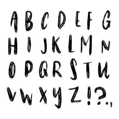 Modern kaligrafi küçük alfabesi. Handdrawn ABC yazı. Satır komut dosyası yazı tipi. Vektör Illustration. 